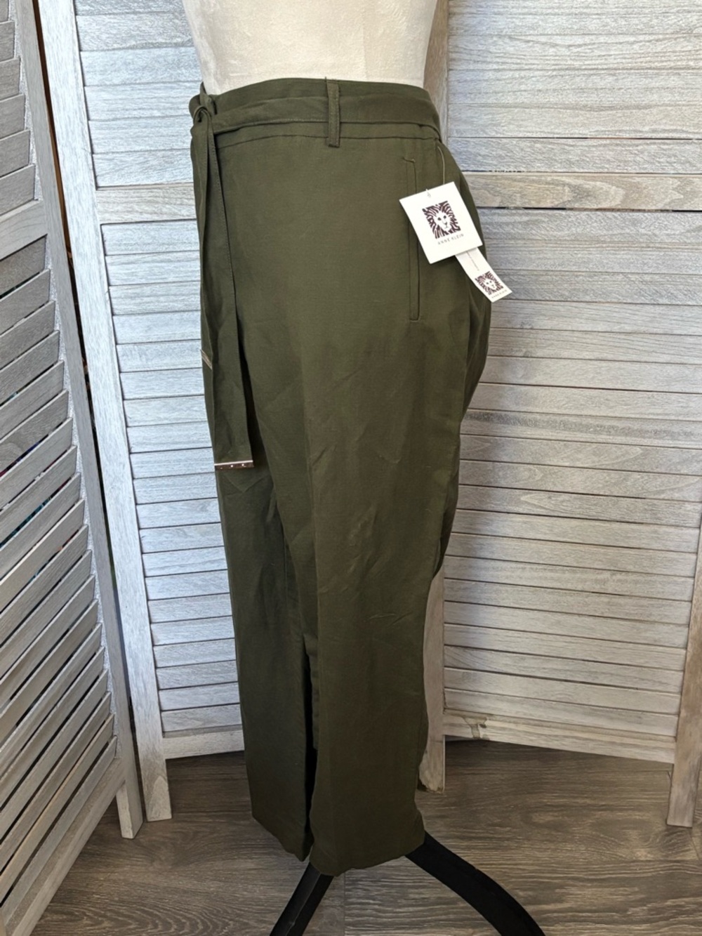 ANNE KLEIN NWT Women’s SZ 14 Olive Green Ankle Pants, Straight Leg, Linen Blend - Picture 5 of 16